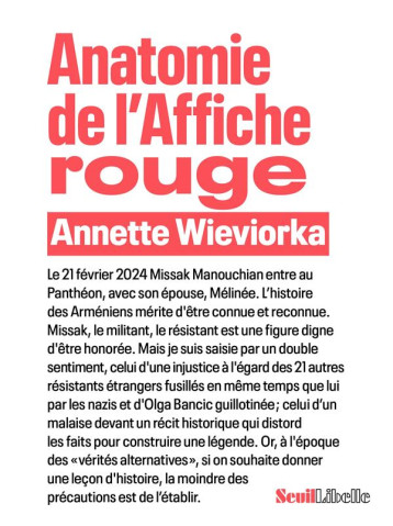 ANATOMIE DE L-AFFICHE ROUGE - WIEVIORKA ANNETTE - SEUIL ANATOMIE DE L-AFFICHE ROUGE - WIEVIORKA ANNETTE - SEUIL